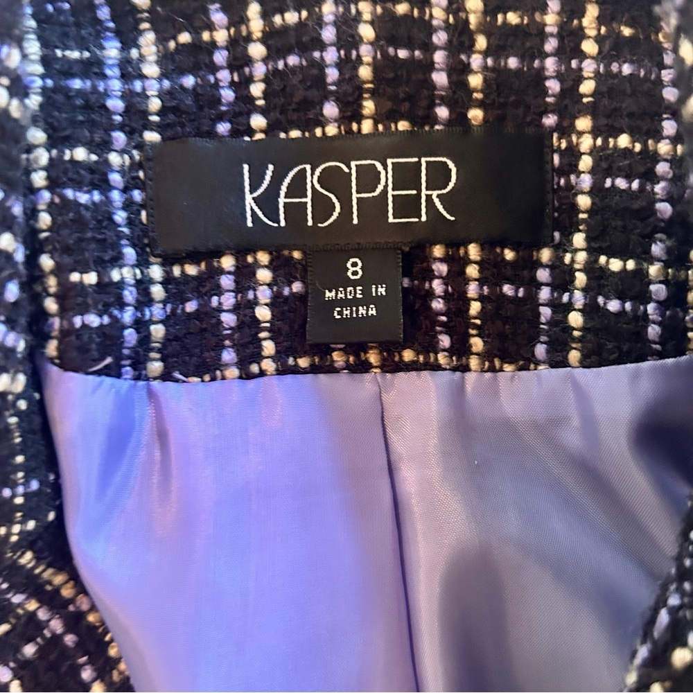 KASPER Tweed Blazer Size 8. Black/Purple/Tan Career Jacket EUC - Picture 11 of 13